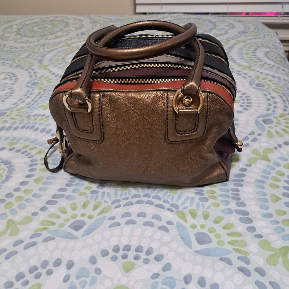 Dolce & Gabbana Bronze and Black Striped Satchel